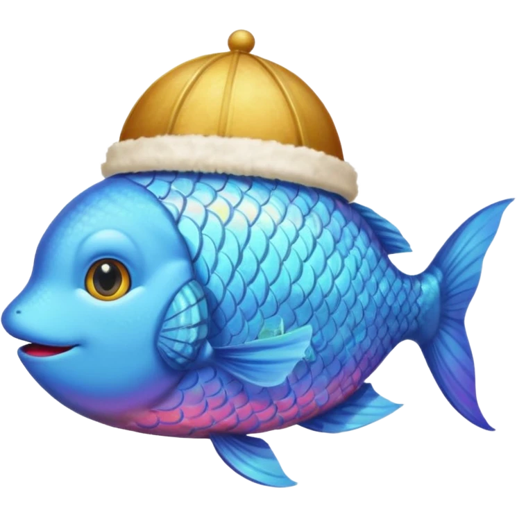 Rainbow fish with the pope-hat and a brown cat coming out of his mouth emoji