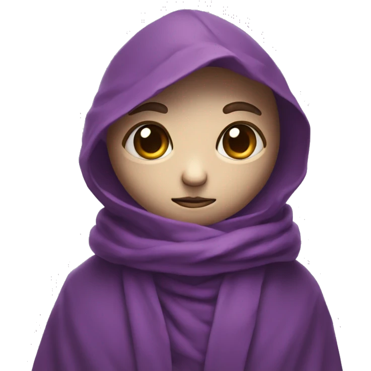 a small creature's head is wrapped in a purple scarf, only 1 eye is visible and it is white, there is a brown robe on the body emoji