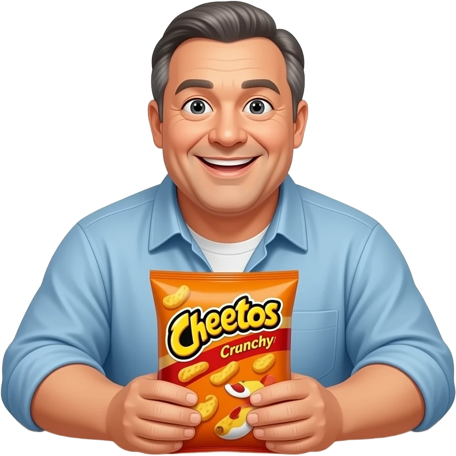 A fat man eating Cheetos emoji