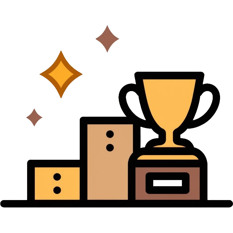 Path to success logo with steps or staircase leading upward to a trophy or achievement symbol, using brown shades and golden accents emoji