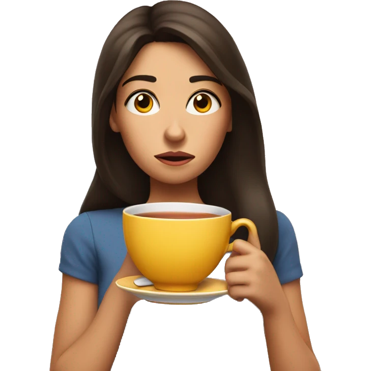 brunette Girl sipping tea looking shocked emoji