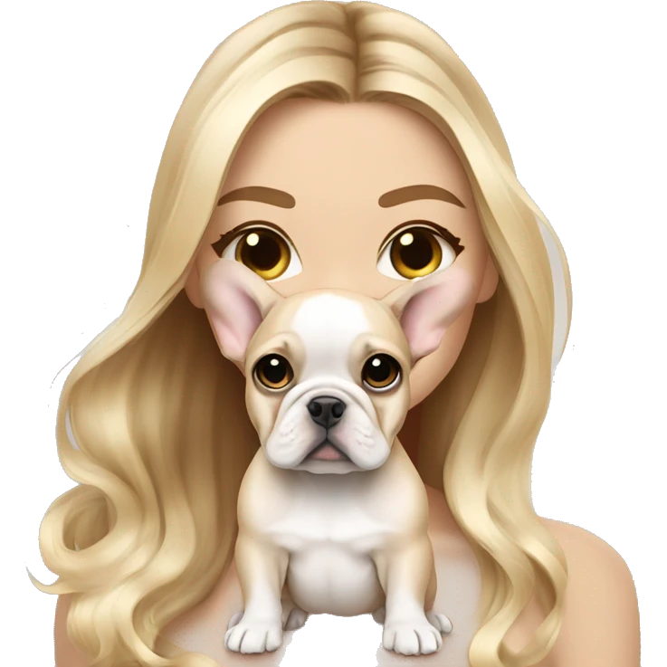 Blonde balayage long hair women with beige but whiter French bulldog puppy emoji