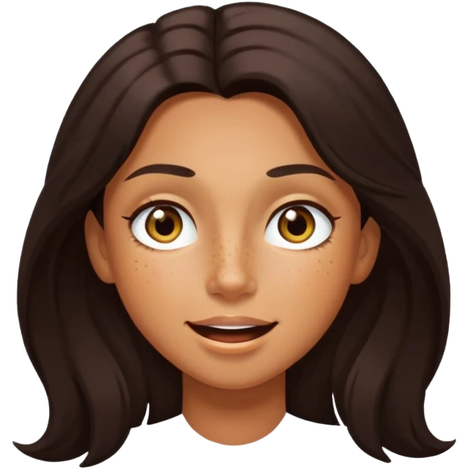 Tan skin with freckles, long dark hair, hazel eyes Dominatrix winking emoji