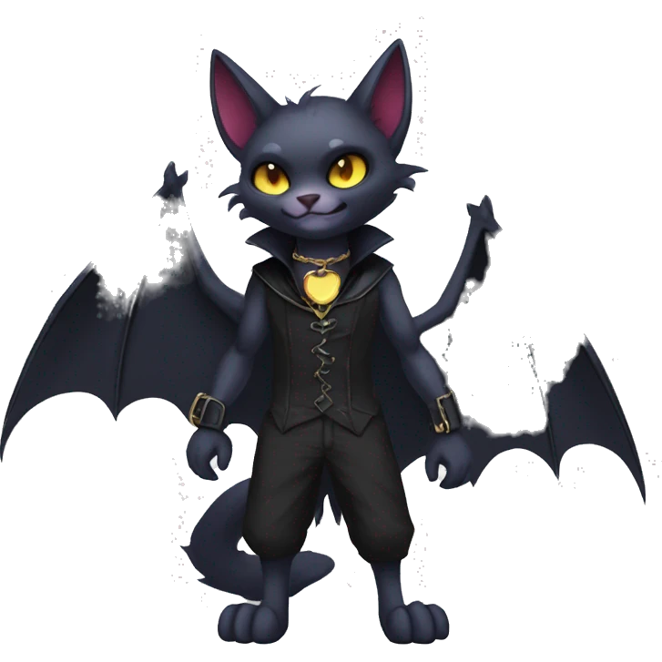  cool edgy anthro dark-shadow-themed animal vampiric bat-cat-hybrid Fakemon  with a collar full body emoji