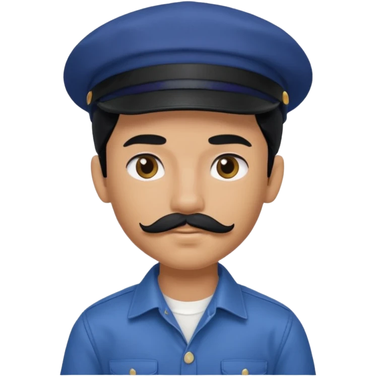 generate a fair pretty bratz boy wearing a dark blue cap and  button up shirt. Handsome

Mustache- black

hair black long emoji