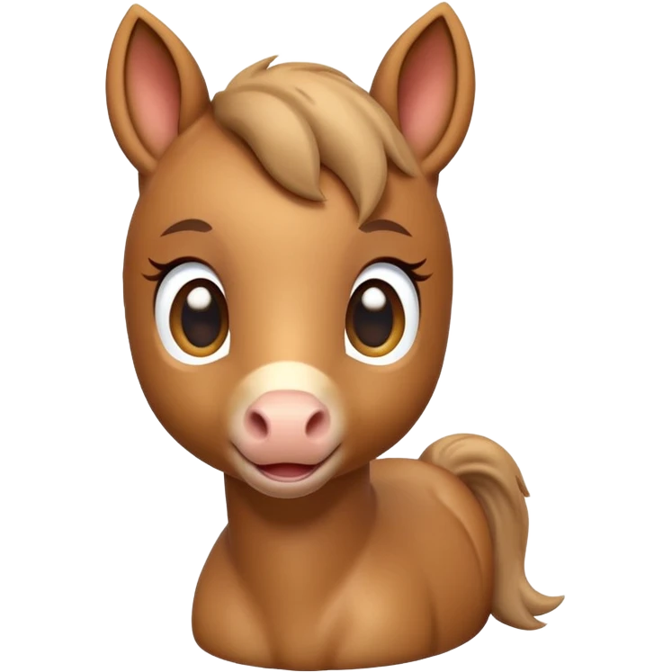 3D Apple-style emoji of a cute foal (young horse). Small body, big eyes, short mane, light brown color, rounded and glossy, smooth shading, white background.
 emoji