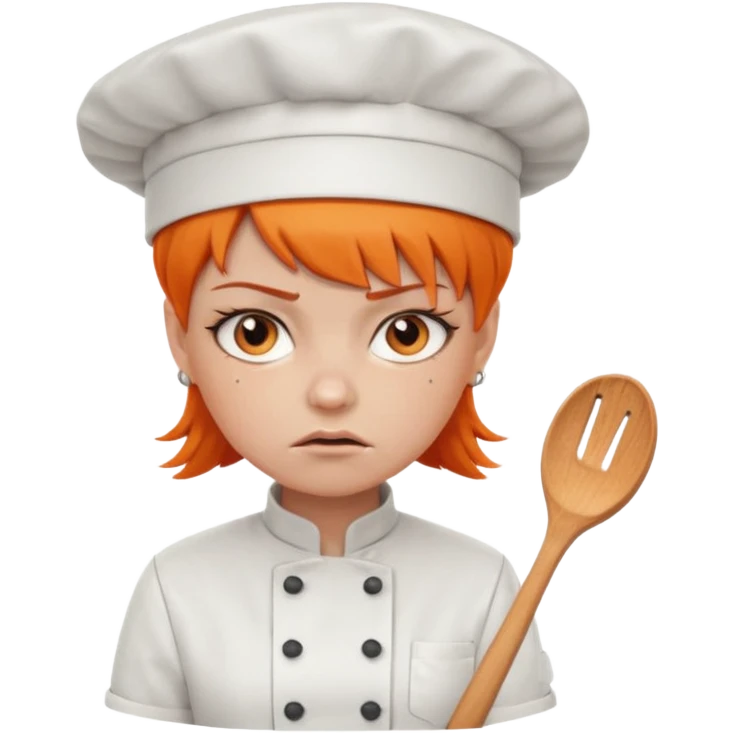 girl, Short orange hair, angry, wearing chef uniform and chef hat emoji