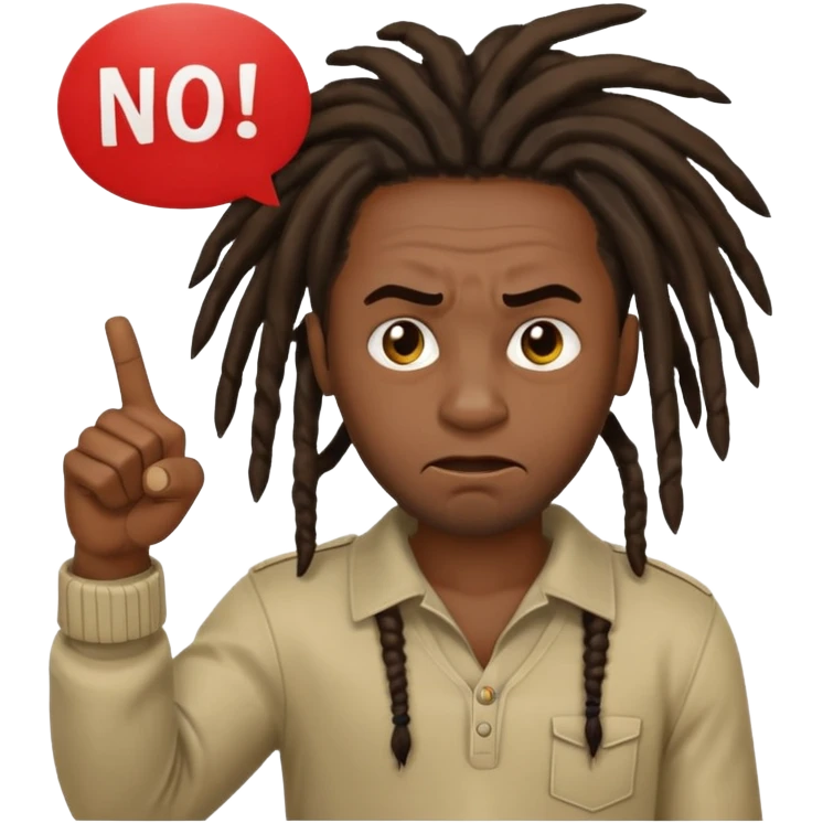  black skinned guys with dreads with his thumbs pointing down and a sign in the background saying no emoji
