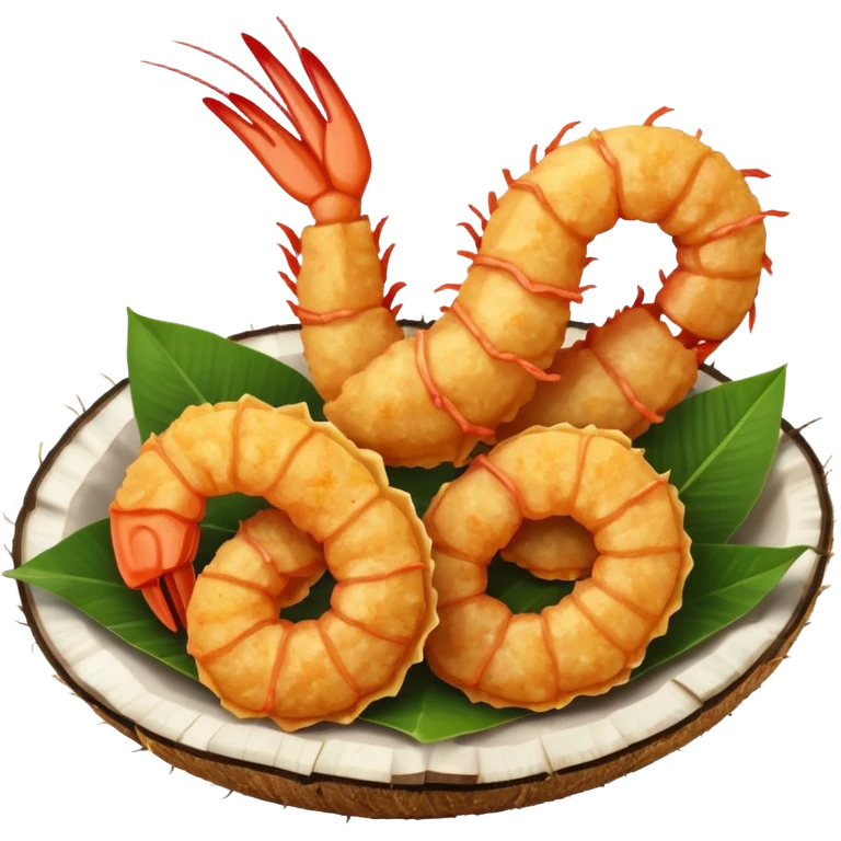 coconut shrimp, whole shrimp coated in golden coconut flakes, simple apple emoji style emoji