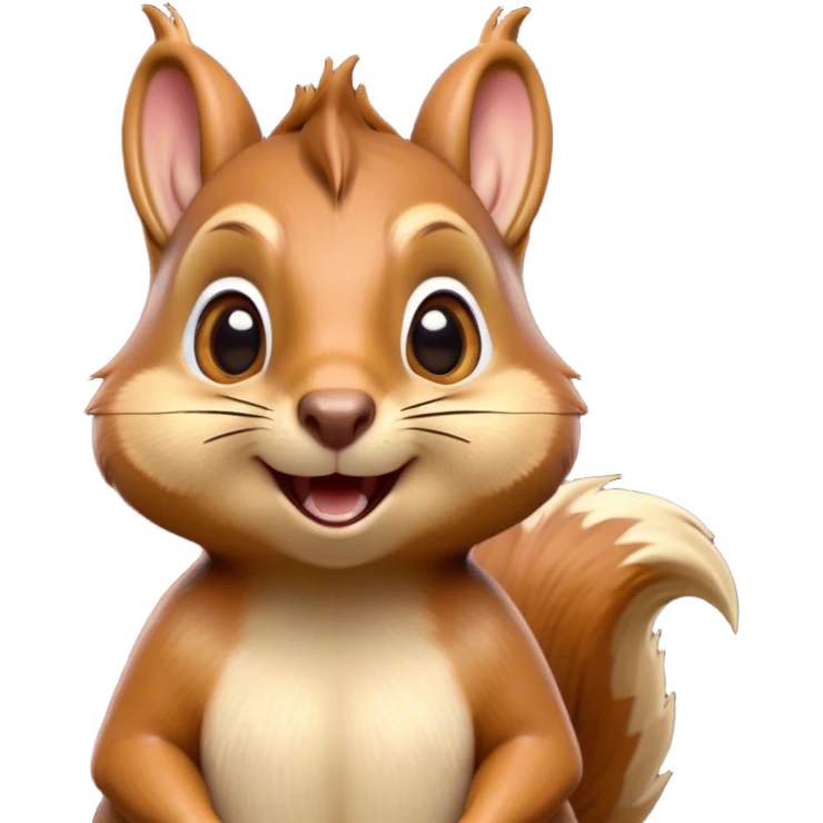 Cinematic Comical Squirrel Portrait Emoji, Head tilted dramatically with an exaggeratedly surprised expression and wide, comical eyes, featuring a petite, sprightly body with a dramatically bushy tail and perky, animated ears, Simplified yet hilariously expressive features, highly detailed, glowing with a slightly sassy woodland glow, high shine, dramatic yet playful, stylized with an air of cheeky forest mischief, soft glowing outline, capturing the essence of a meme-worthy squirrel that looks ready to scamper into viral fame with its playful antics! emoji