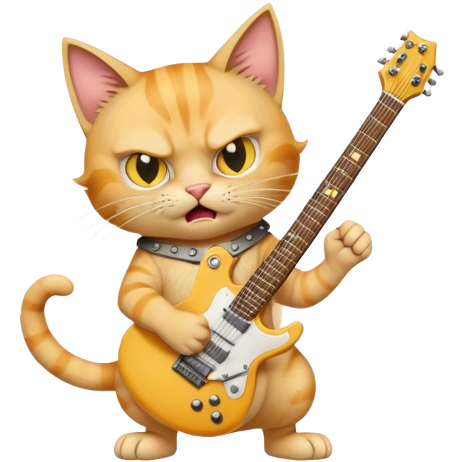Realistic Angry Yellow tabby cat playing heavy metal guitar emoji
