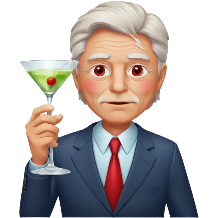 older businessman with red face holding martini glass, disheveled appearance emoji