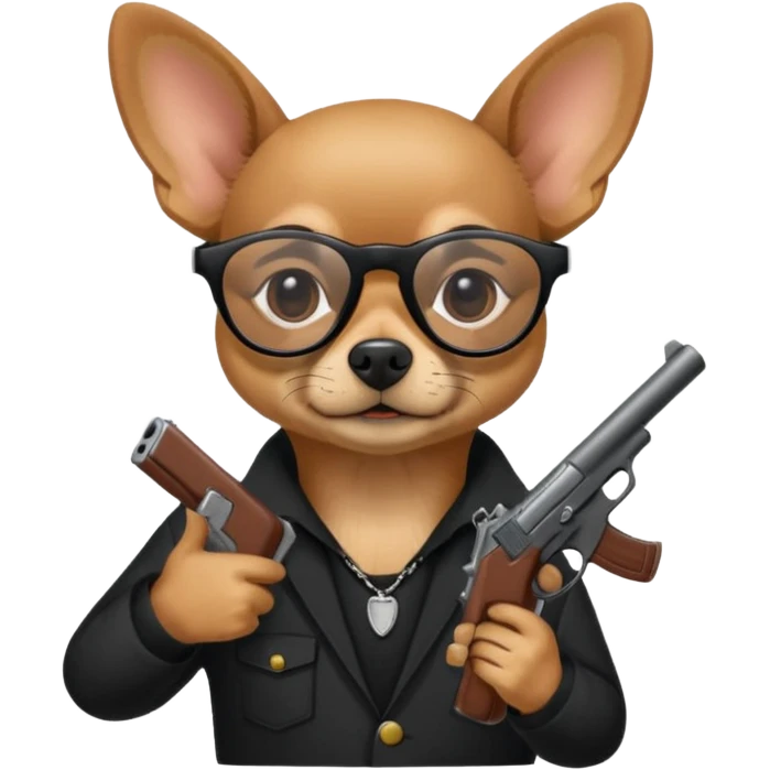 Mexican cholo chihuahua with black glasses holding a gun  emoji