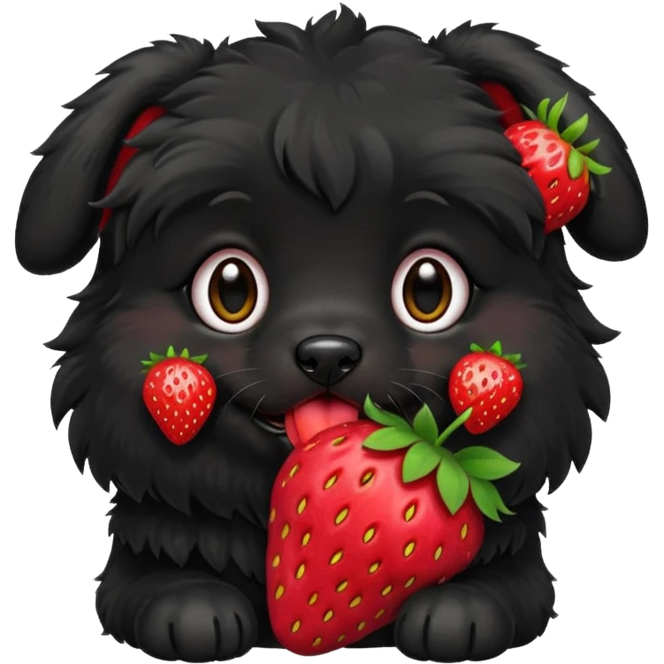 A black fluffy puppy with a strawberry emoji