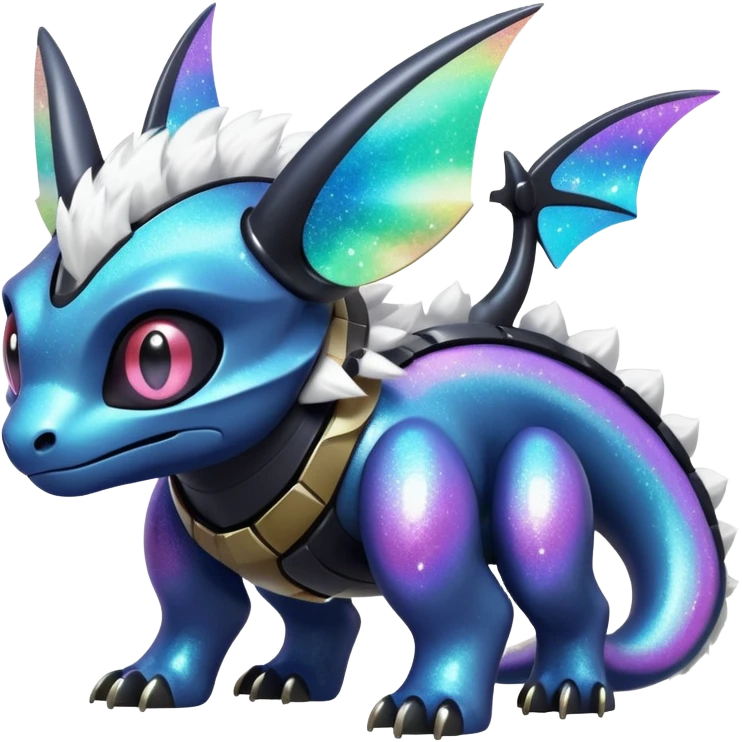 Mechanical Sparkly Glittery Nebulae Beautiful Gorgeous Pretty Pastel Hot Exotic Lush Warm Cute Adorable Colorful Shiny Iridescent Futuristic Modern Cybernetic Toothless-Protogen-Vernid-Fakémon-Pokémon-creature-fusion (full body) emoji