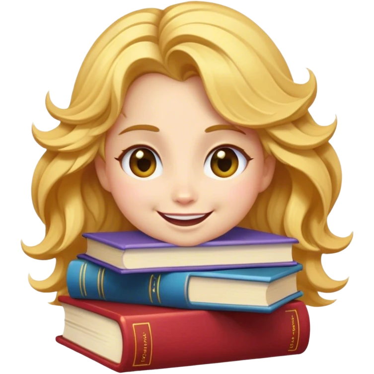 Cinematic Adorable Belle Portrait Emoji, Giggling as she hugs a stack of books, eyes twinkling with excitement, golden hair tousled slightly, a perfect mix of beauty and endearing nerdiness! emoji