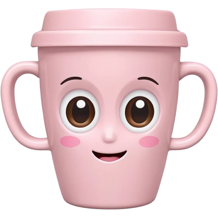 kawaii coffee cup with a cute smiling face, pastel pink, big eyes emoji