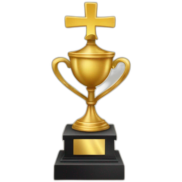 royal empty Christian trophy for the winner with a cross on royal background emoji