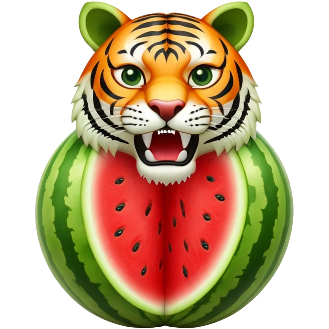 A watermelon fruit body with a fierce tiger head coming out of the top emoji
