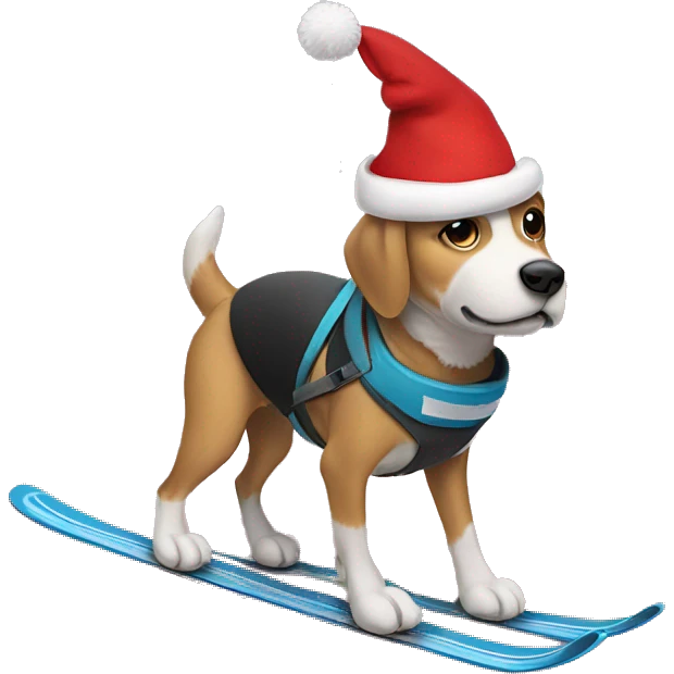 Dog with Santa hat skiing in the desert emoji
