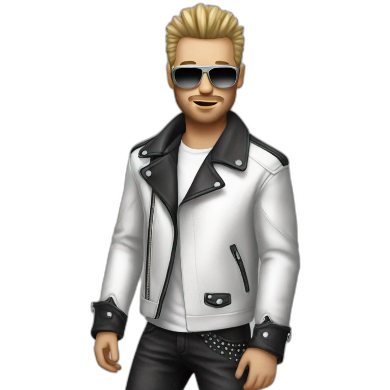 Punk male-with white leather jacket-mirror glasses emoji