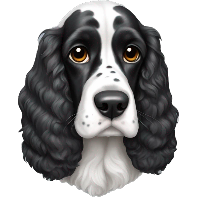 black and white trimed english cocker spaniel with spots on nose and black ears emoji