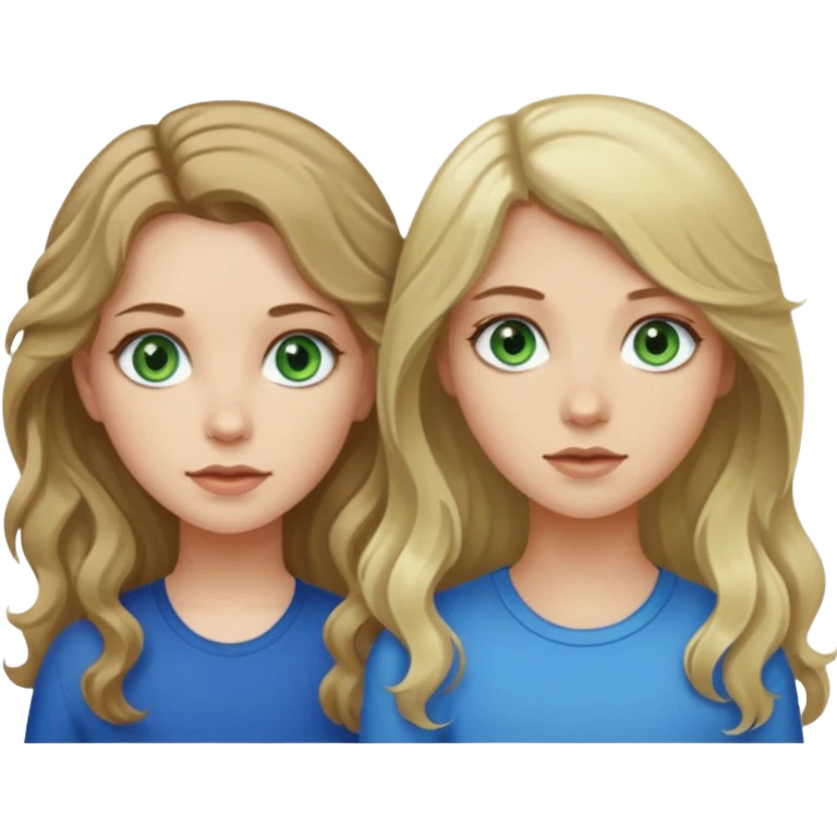 Girl who is pale with long slightly curly hair and green eyes next to a girl with mid length dirty blonde hair and blue eyes who is also pale emoji