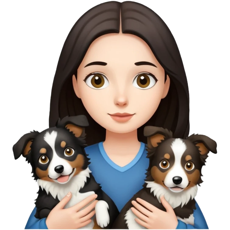 A girl holding two Border Collies emoji