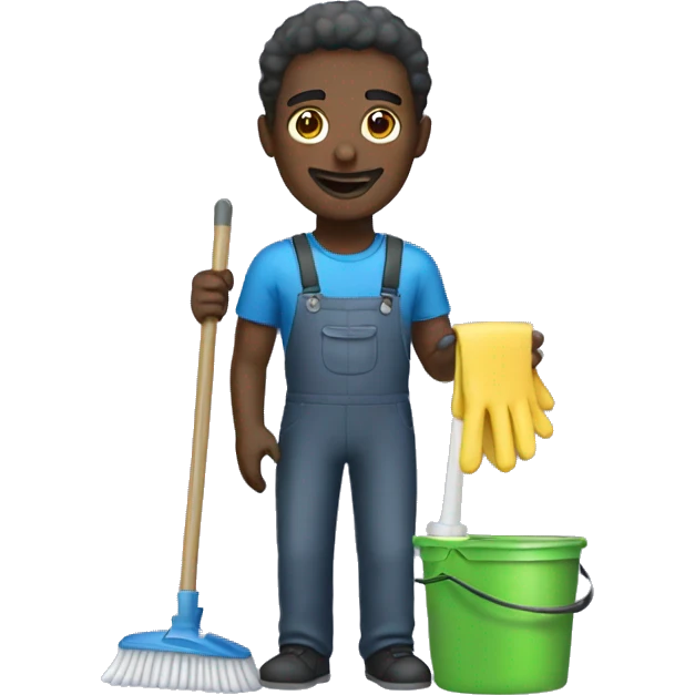 cleaning kit with black man emoji
