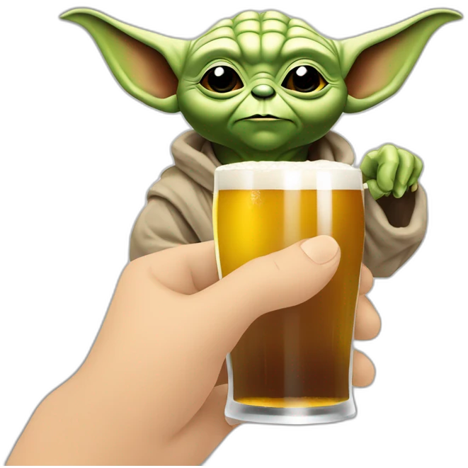 yoda bourée tenant dans sa mains de la biere emoji