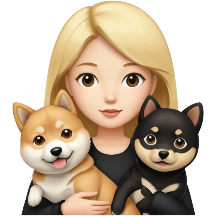 blonde girl holding a shiba inu and a black shiba inu emoji