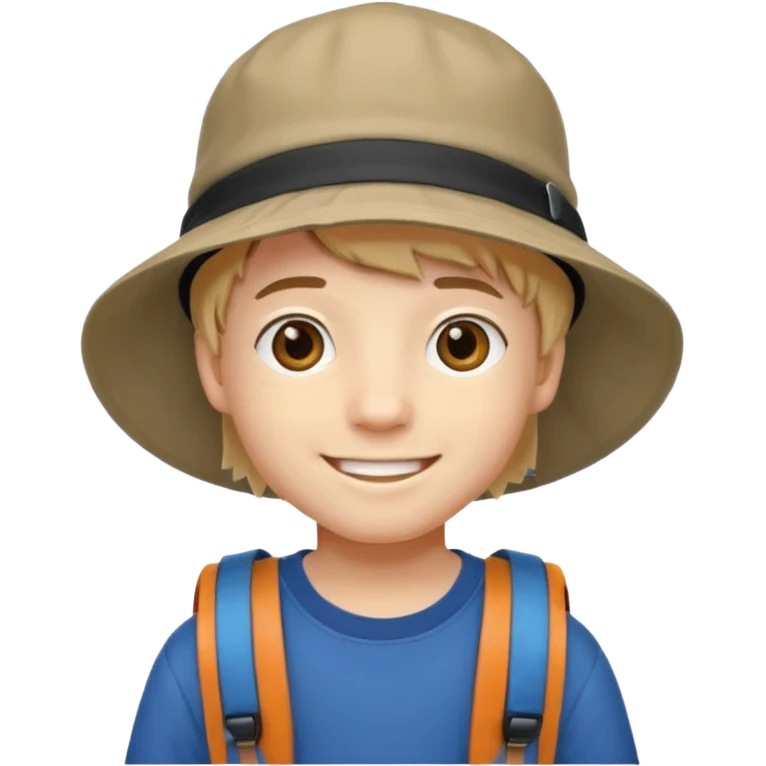 a young student boy with the backpack with bucket hat emoji