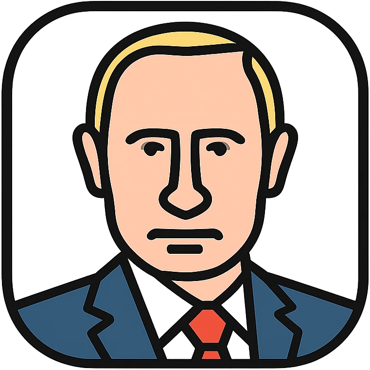 Putin face as a sleek iOS app icon, simple, rounded corners, flat colors, no text emoji