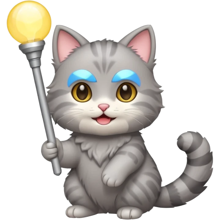 chibi cute gray cat holding a light stick happily emoji