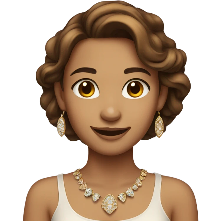 smiling girl with jewelry and brown hair and light skin emoji