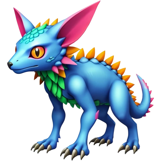  colorful warm-colored hot lush exotic modern cyber-Fakémon-Digimon-Trico-Vernid-creature (full body) emoji
