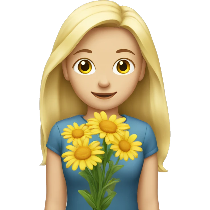 blonde girl holding a yellow daisy. emoji