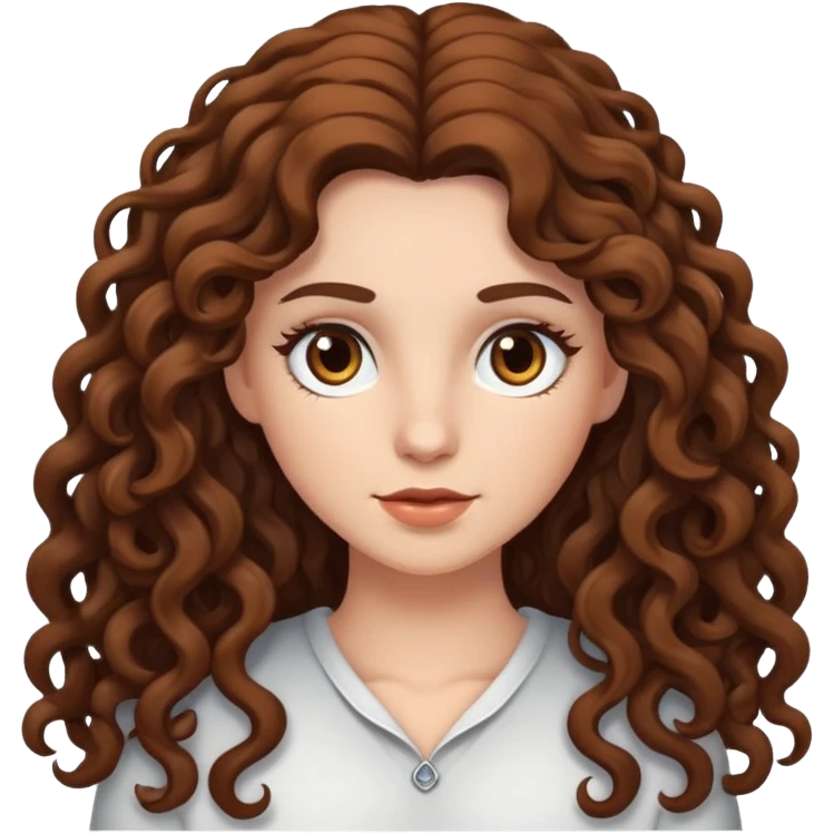 White female Long curly brown hair dark brown eyes
 emoji