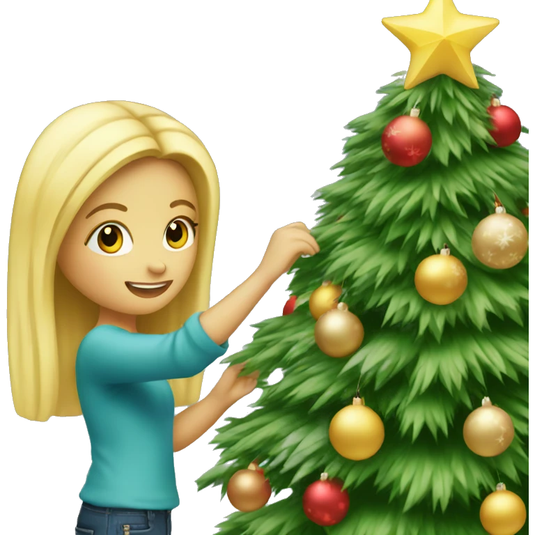 Blond Girl decorating a Christmas tree emoji