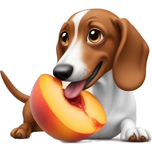 Sausage dog eating a peach emoji