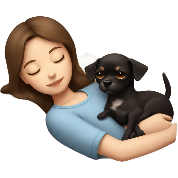 White girl brown hair sleeping with black and Brown Chihuahua  emoji