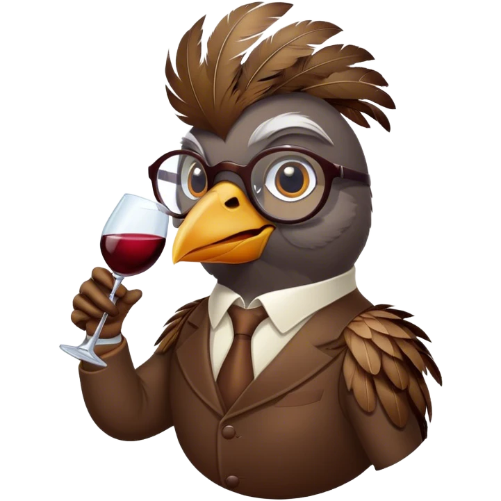 bird with bottle of wine wearing glasses emoji
