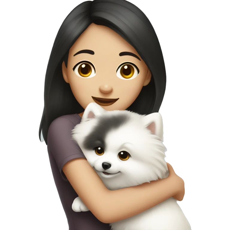 Chinese girl hugging white pomeranian emoji