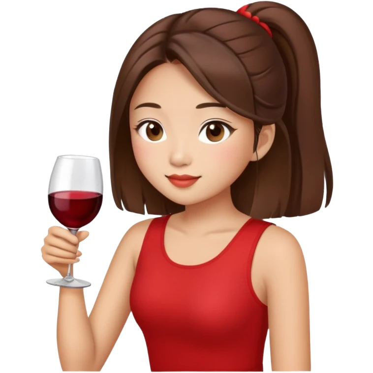 Pretty Asian girl with brown hair  21st birthday red heavy on the 21 part top drinking wine  emoji