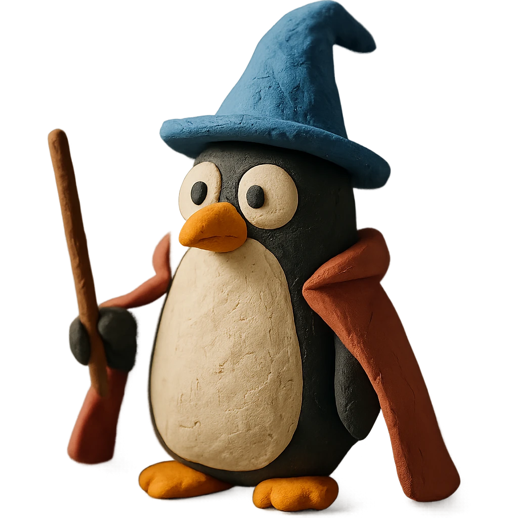 penguin wizard with wand and cape emoji
