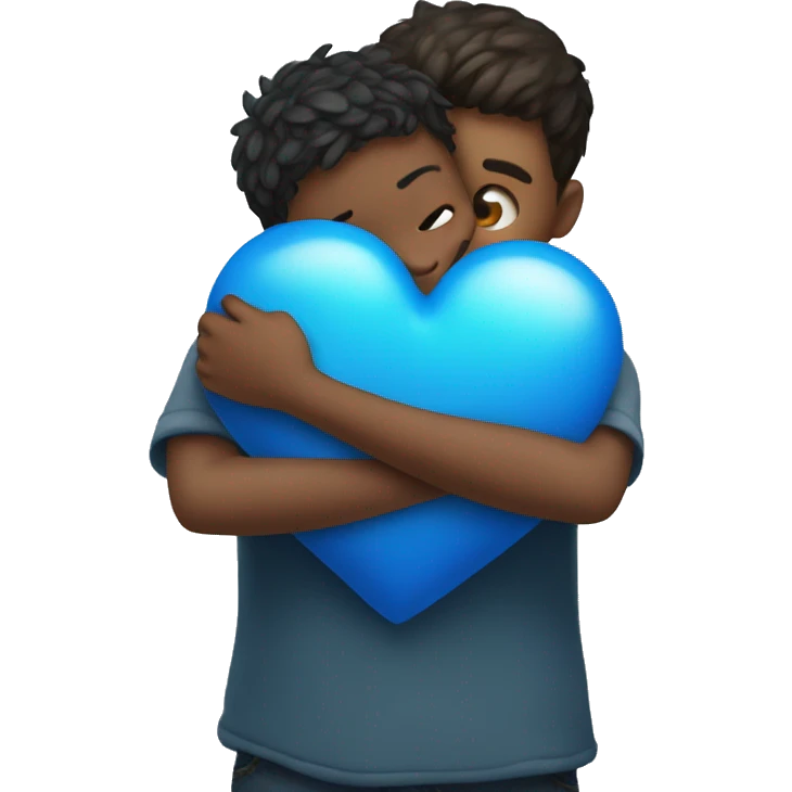 Boy hugging blue heart  emoji