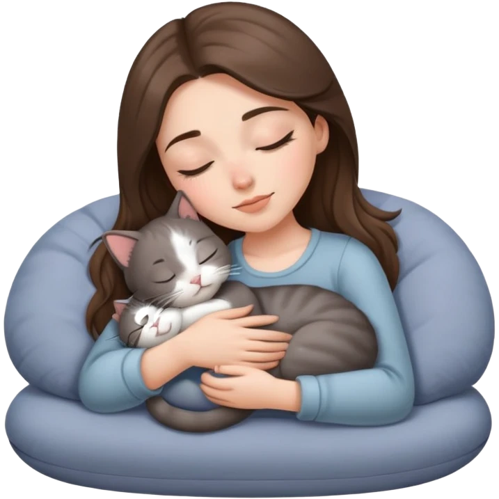 Grey kitty sleeping on brunette white girl's lap emoji