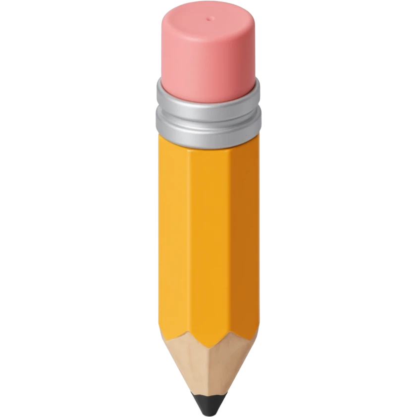 a wooden pencil with eraser, skeuomorphism style emoji