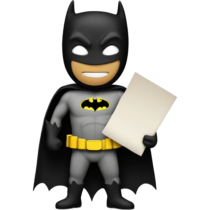 The image depicts a cartoon character dressed as Batman, holding a 3 on a piece of paper. The background is black. emoji