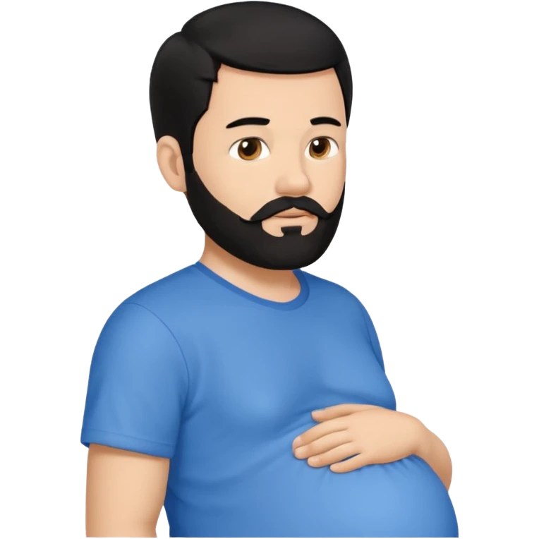 pregnant man with black beard and hai in a blue shirt, side view emoji